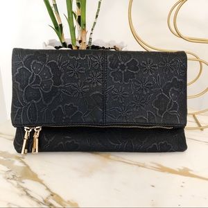 Black Faux Leather Fold Over Clutch